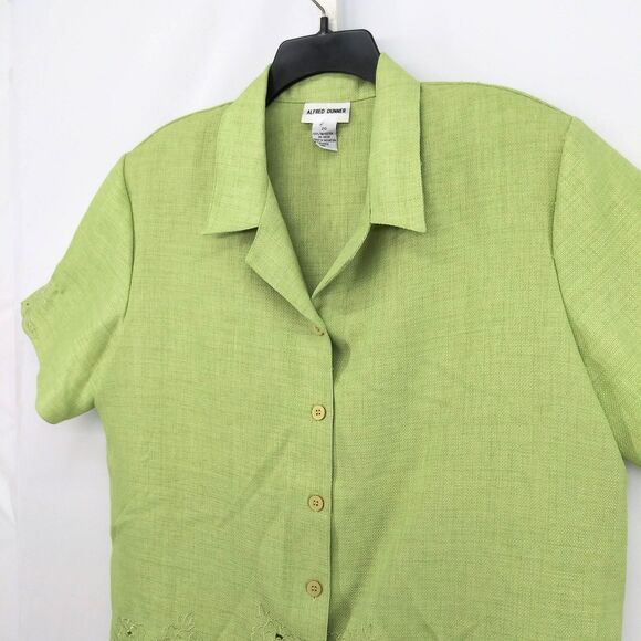 Alfred Dunner Blouse Women Size 20 Green Embroidered Floral Collar Button Up Top - Picture 2 of 7